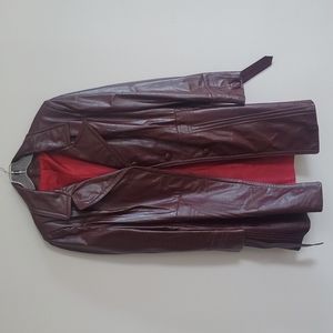 Burgundy leather jacket with red lining